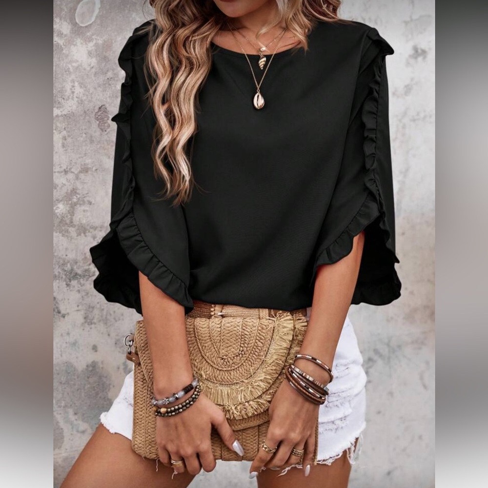Elegant Black Ruffle Blouse